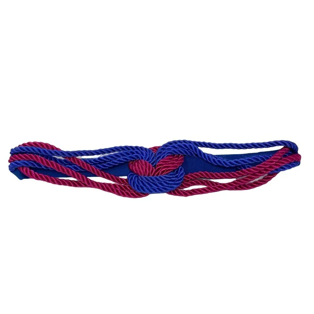 Vintage Rope Waist Belt in Pink and Blue One Size Adjustable Knot Detail